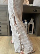 Load image into Gallery viewer, beige and white gingham flowy pants that tie on the side