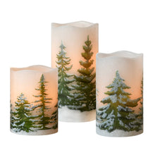 Load image into Gallery viewer, Battery Operated LED Wax Candles, Green Pines | 3 Sizes