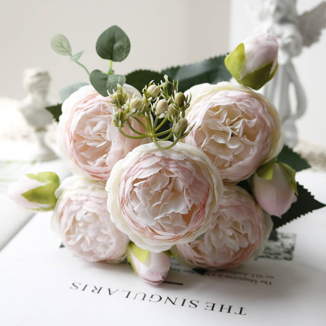 12'' Silk Peony Flower Bunch | Light Pink