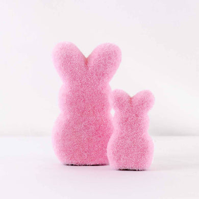 PInk fuzzy bunny shown in 2 sizes, small and large.  These are lightweight and resemble a peep. :) 