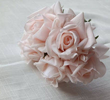 Load image into Gallery viewer, 10&quot; Real Touch rose bouquet with 5 stems in light pink. 
