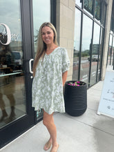 Load image into Gallery viewer, sage and white floral dress with posckets