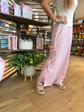 Load image into Gallery viewer, pink and white gingham flowy pants that tie on the side