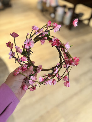 Realistic pink cherry blossom candle ring, 3.75