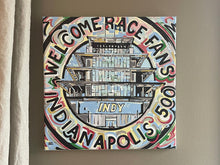 Load image into Gallery viewer, Indianapolis Motor Speedway 12"x12" Welcome Race Fans Pagoda Wrapped Canvas Print by Justin Patten