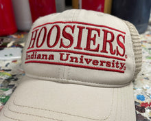 Load image into Gallery viewer, Indiana University Trucker Hat with Art Under Bill by Justin Patten (Stone)