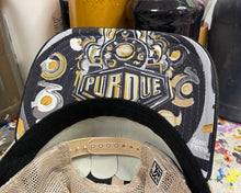 Load image into Gallery viewer, Purdue University Trucker Hat with Art Under Bill by Justin Patten (Black) (Boiler Up... Hammer Down)