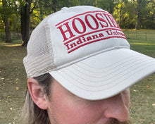 Load image into Gallery viewer, Indiana University Trucker Hat with Art Under Bill by Justin Patten (Stone)