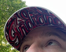 Load image into Gallery viewer, Indiana University Trucker Hat with Art Under Bill by Justin Patten (Stone)