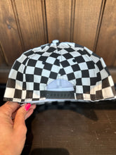 Load image into Gallery viewer, Back view of Kids checkered Indy hat. Shows black adjustable snap closure.