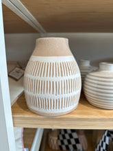 Load image into Gallery viewer, Tan stoneware vase with white.