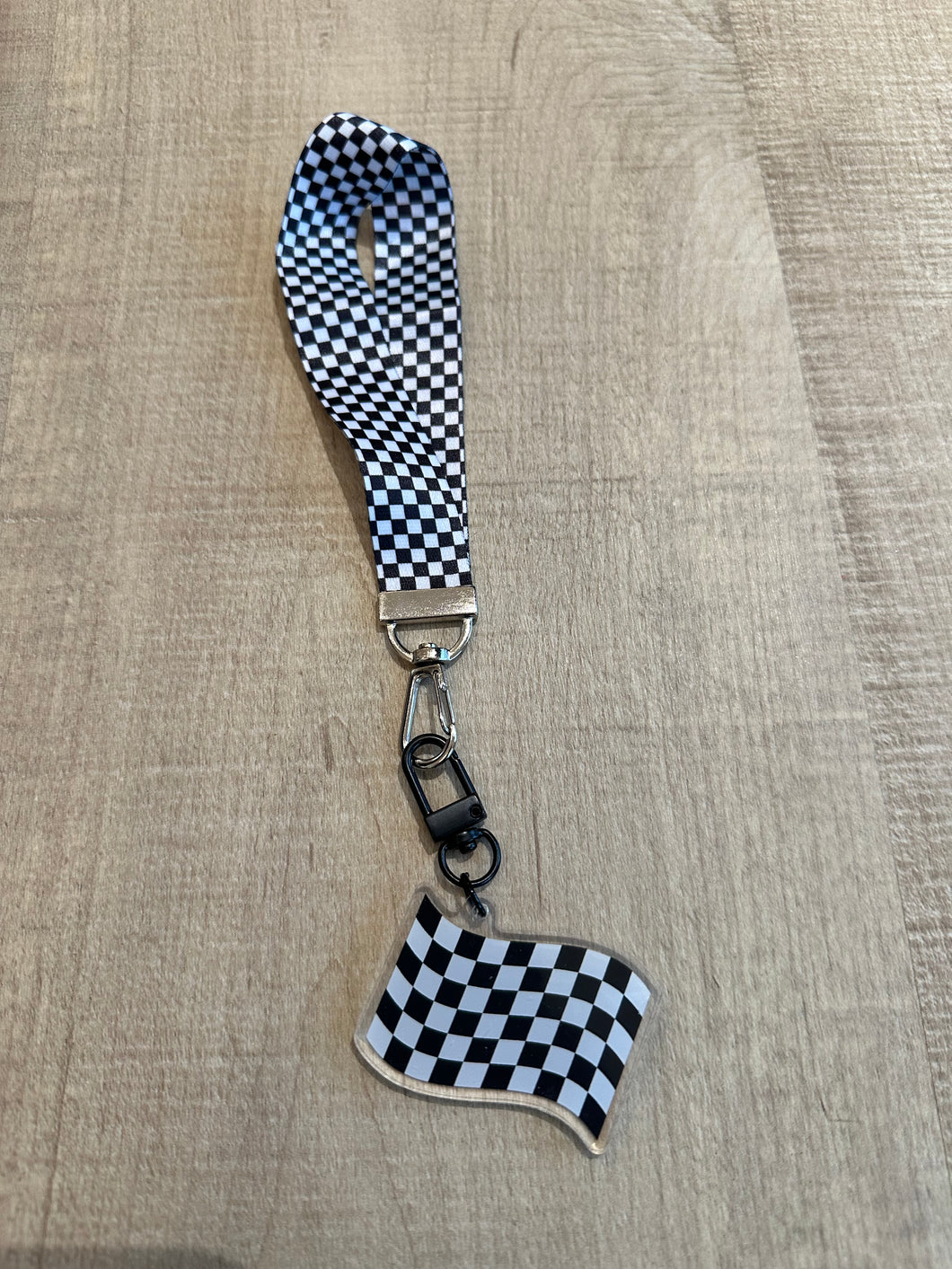 Checkered Flag Keychain + Lanyard / Wristlet
