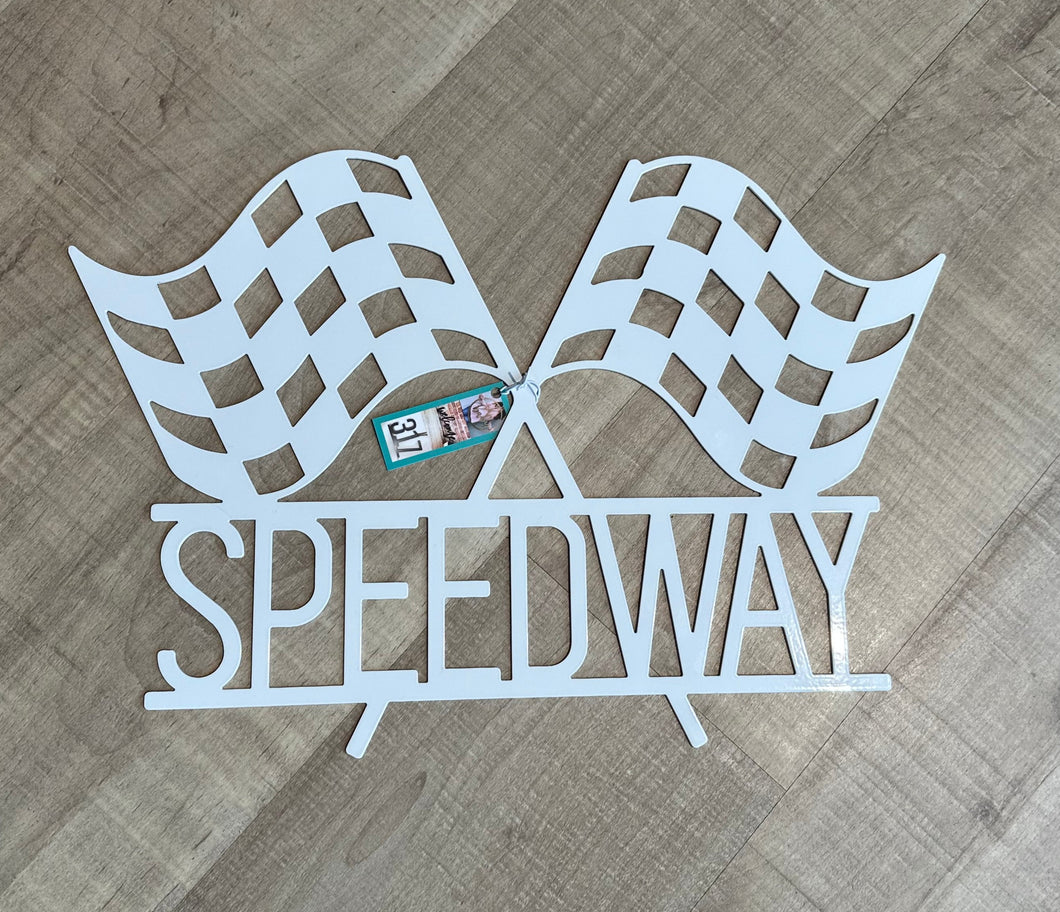 Speedway Race Flags Metal Sign | 2 Colors