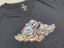 Load image into Gallery viewer, Indianapolis Motor Speedway Wing and Wheel Women's V-Neck Tee by Justin Patten (3 Colors)