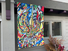 Load image into Gallery viewer, Indianapolis Motor Speedway Motion Wing and Wheel House Flag by Justin Patten (New 2025 Design)(29"x43")