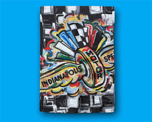 Load image into Gallery viewer, Indianapolis Motor Speedway Wing and Wheel Garden Flag (12”x18” in.) by Justin Patten