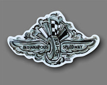 Load image into Gallery viewer, Indianapolis Motor Speedway Wing and Wheel Vinyl "Smoke" Sticker by Justin Patten