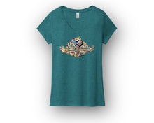 Load image into Gallery viewer, Indianapolis Motor Speedway Wing and Wheel Women's V-Neck Tee by Justin Patten (3 Colors)