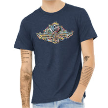 Load image into Gallery viewer, Indianapolis Motor Speedway Wing and Wheel Tee by Justin Patten (Navy Heather)
