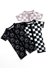 Load image into Gallery viewer, Baby Bamboo Shorty Romper | Black Checkered