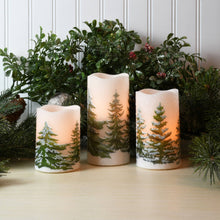 Load image into Gallery viewer, Battery Operated LED Wax Candles, Green Pines | 3 Sizes