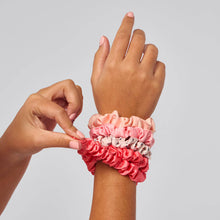 Load image into Gallery viewer, Ruched Satin Scrunchies 5pc Set - Assorted Cherry Blossom