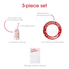 Load image into Gallery viewer, Cookies for Santa Set – Christmas Eve Plate, Milk Jug, Straw & “Dear Santa” Notepad