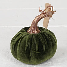 Load image into Gallery viewer, Green Velvet Pumpkin with Golden Stem | 4"