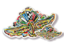 Load image into Gallery viewer, Indianapolis Motor Speedway Wing and Wheel Mini Vinyl Sticker by Justin Patten