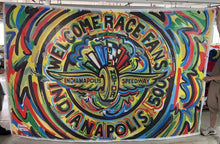 Load image into Gallery viewer, Indianapolis Motor Speedway Welcome Race Fans Big One Sided Flag (10'x6.5' Feet!) by Justin Patten (Big Flag, One Sided, Grommets)
