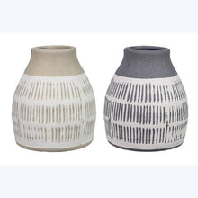 Load image into Gallery viewer, Stoneware vase in grey and tan.