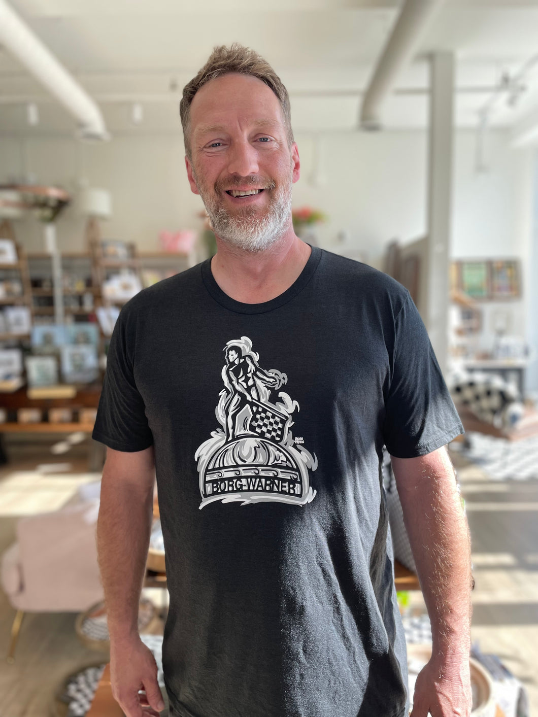 Borg Warmer Trophy Tee by Justin Patten (Dark Grey Heather)(Indianapolis Motor Speedway)
