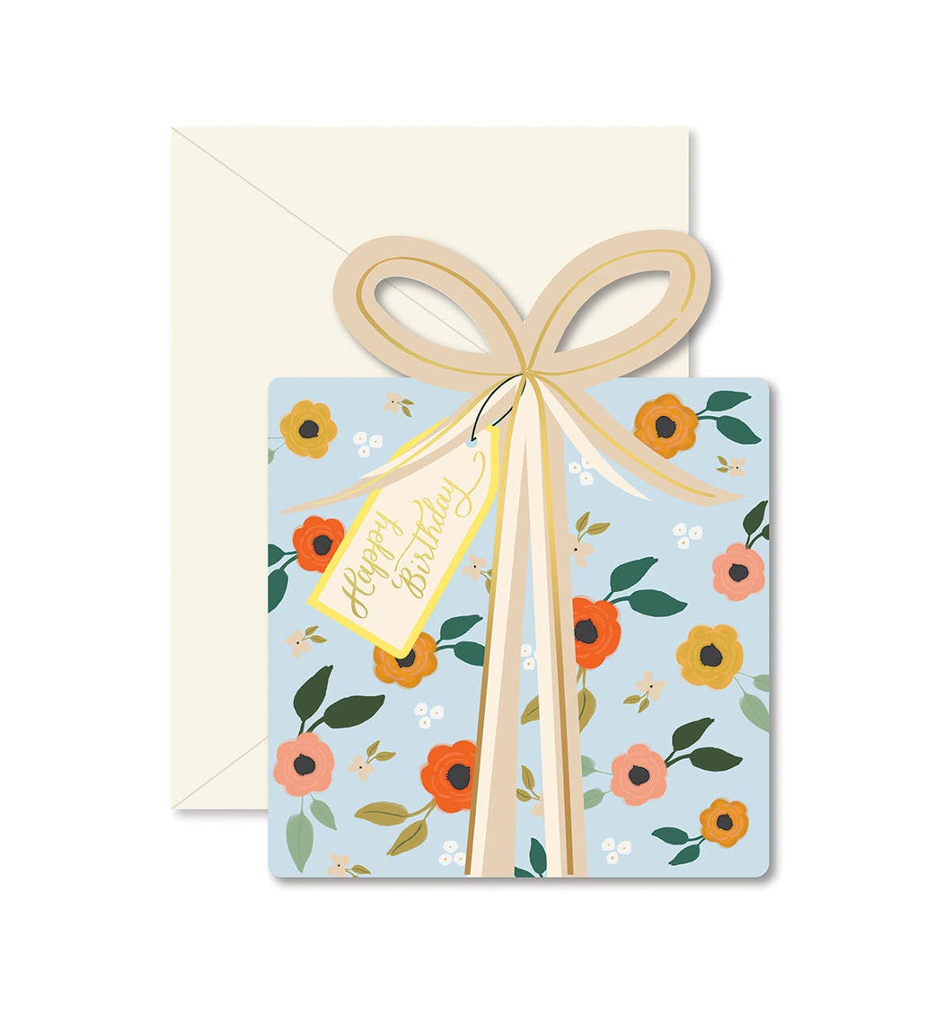 Blue Floral Birthday Gift die-cut folded Greeting Card