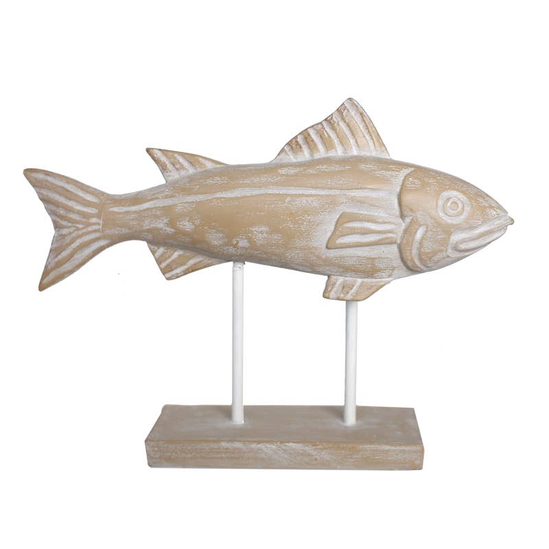 Whitewashed Coastal Fish Figurine