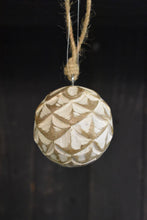 Load image into Gallery viewer, Fan Carved Mangowood Hanging Ball Ornament 2.5in
