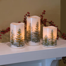 Load image into Gallery viewer, Battery Operated LED Wax Candles, Green Pines | 3 Sizes
