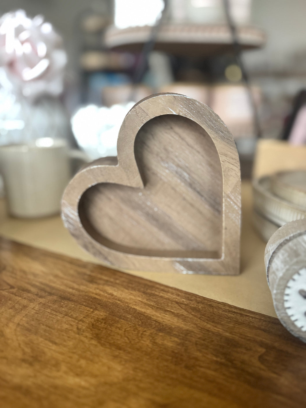 Wood Wash Heart Tray