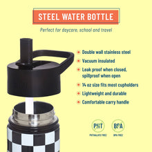 Load image into Gallery viewer, Black and White Checkered 14 oz Steel Water Bottle
