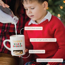 Load image into Gallery viewer, Santa’s Milk &amp; Cookies Ceramic Mug – with Built-In Cookie Slot (9 oz)
