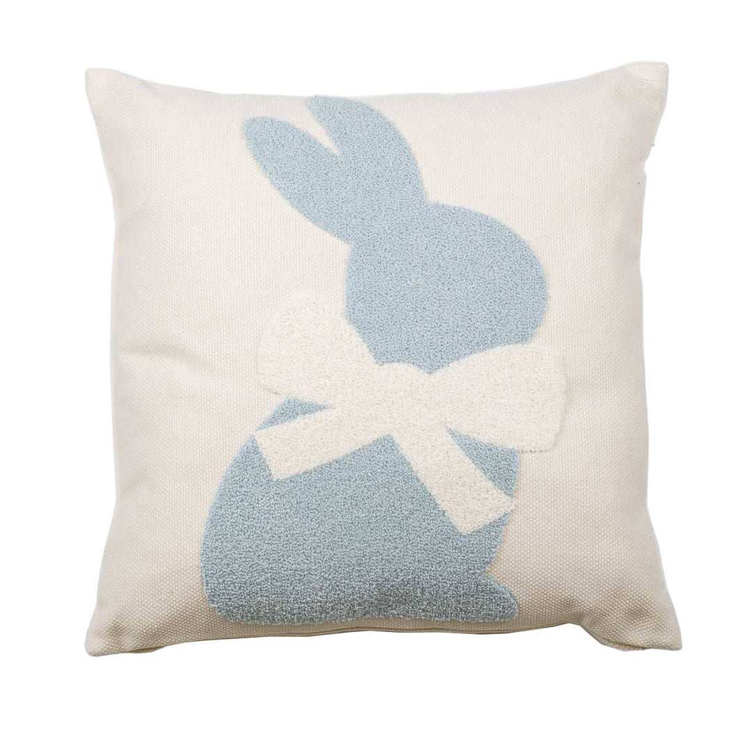 Embroidered Bunny Pillow | Oat/Light Blue   16x16