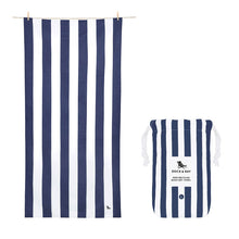 Load image into Gallery viewer, Quick Dry towel from Dock &amp; Bay. Blue and white striped. 
