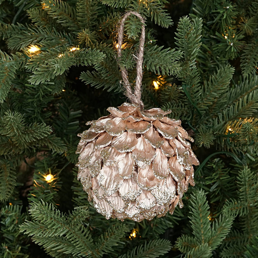 Champagne Glittered Pinecone Ornament | 4.5