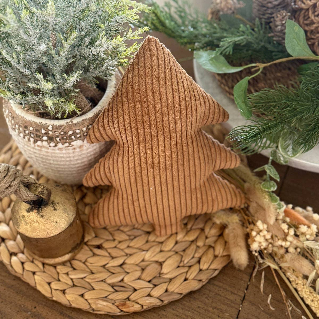 Small Camel Cord Christmas Tree Pillow