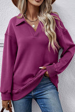 Load image into Gallery viewer, Plain V Neck Turndown Collar Sweatshirt | Grey

