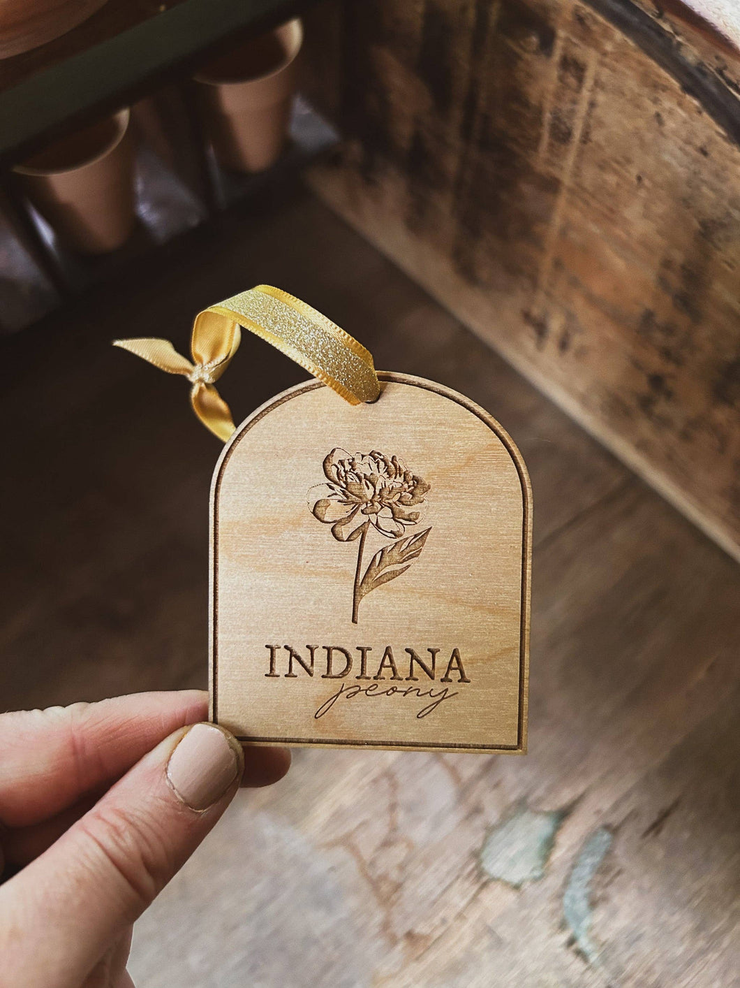 Indiana Peony Wooden Ornament