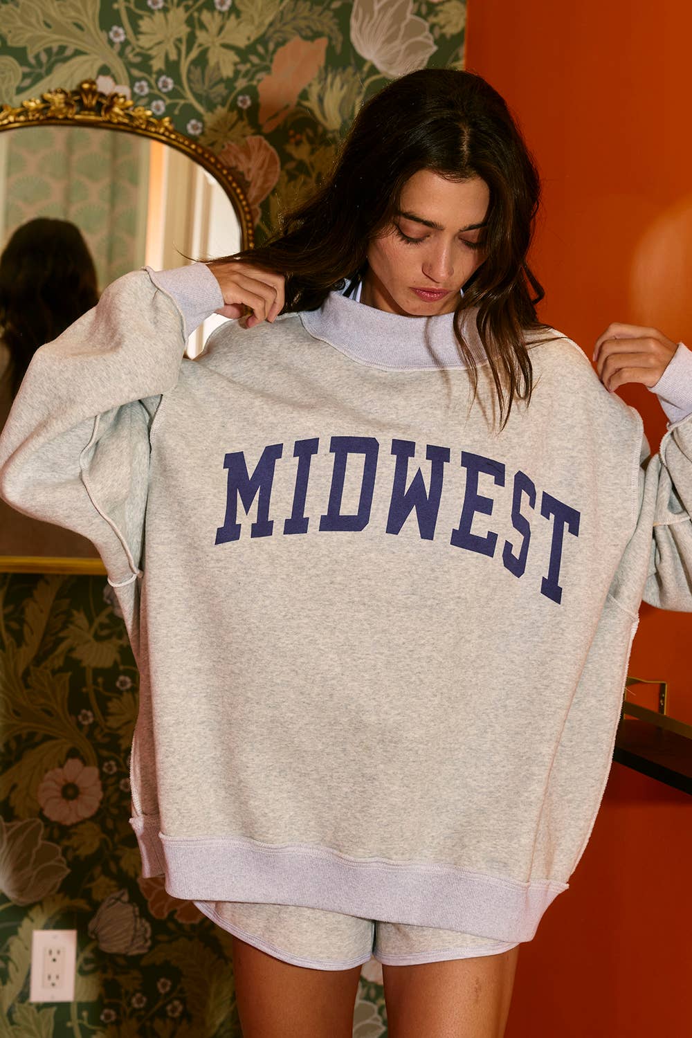 MIDWEST/MIDWEST BABE” Reversible Mockneck Sweatshirt