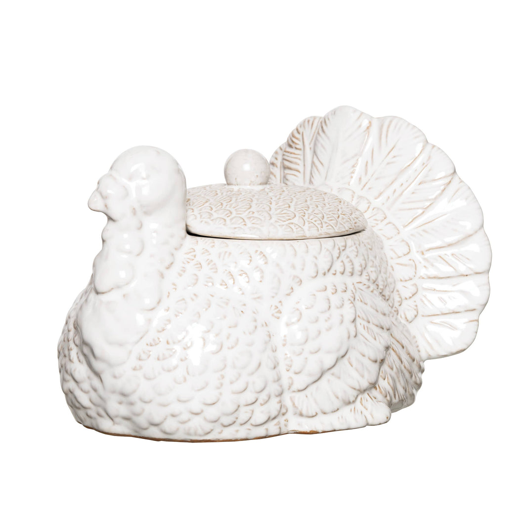 White Turkey Thanksgiving Cookie Jar/Gravy Bowl