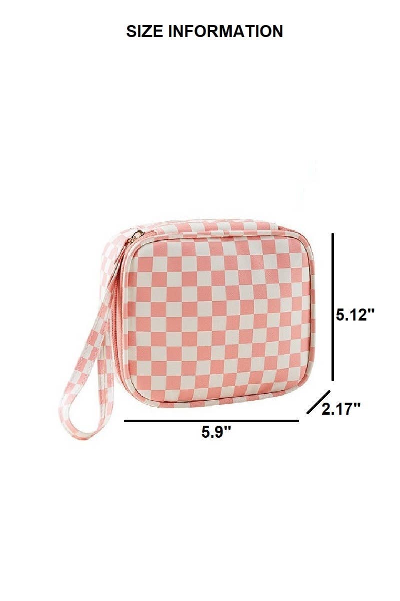 Pink Checkered Cosmetic Makeup Travel Case
