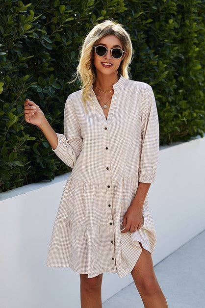 Casual Comfort Button Dress | Beige