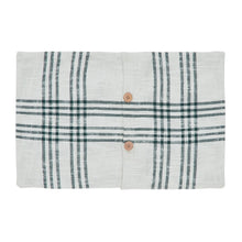 Load image into Gallery viewer, Shows back of pillow, with 2 buttons in middle and white and green plaid 

